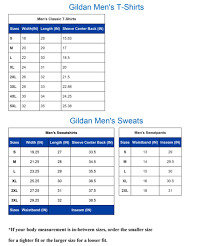 Size Charts Shop College Wear