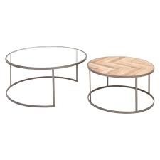Light And Dark Stained Cypress Wood Forms A Herringbone Motif On The Top Of The Two Pie Round Coffee Table Sets Round Coffee Table Modern Nesting Coffee Tables