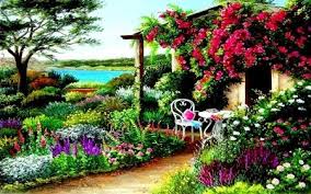 Spring Garden Painting Spring Beautiful Nature Flowers Art Garden Painting Illustration Garden Painting Pictures To Paint Painting