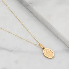 ★length:necklace chain approx 11.8/12.6/14.9/17.3/19.7 inches long, the diameter of the pendant approx 2 inches. Small Solid Gold Oval Virgin Mary Necklace Lily Roo Wolf Badger