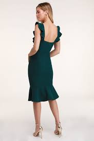 Hearts Aflutter Dark Green Ruffled Bodycon Midi Dress Midi Dress Bodycon Green Bodycon Dress Ruffle Bodycon