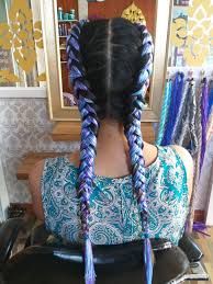 Multiple shades of blue are used to create this style; Hair Braiding In Patong Beach Golden Touch Massage Beauty Salon 2