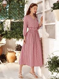 فساتين حزام قماش قطن المربعات أحمر بوهو شي إن Gingham Dress Fashion Shirt Dress