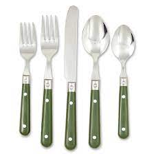 Featuring vibrant, glossy abs plastic accents on the handles with a sturdy riveted design. Le Prix Stainless 20 Piece Flatware Set Moss Green Moss Green Color Nasco