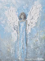 An Angels Whisper 24x18 Original Art Abstract Guardian Angel Painting White Light Blue Grey Textured Angel Wi Giclee Print Abstract Angel Painting Art Prints