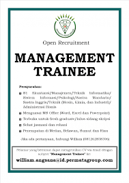 Sma, smk, d3, s1, s2 & semua jurusan (arsitektur, teknik sipil). Lowongan Kerja Medan Terbaru Di Pt Permata Hijau Group Phg Management Trainee Poskerjamedan Com