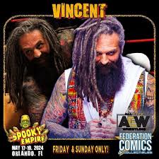 Wrestling fans! You can meet professional wrestler VINCENT at the  FEDERATION COMICS booth, FRIDAY & SUNDAY ONLY at Spooky Empire! VINCENT is  currently signed to All Elite Wrestling (AEW) where he is