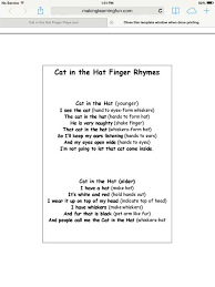 Cat In The Hat Fingerplay Dr Seuss Preschool Dr Seuss Songs Dr Seuss Activities