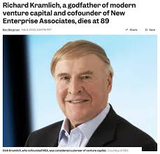 We mourn the loss of Richard Kramlich, often referred to as the godfather  of venture capital.
