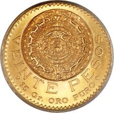 Die siegesgöttin auf einem sockel stehend vor zwei vulkanen, umseitig das mexikanische wappentier (ein adler, eine schlange zwischen krallen und schnabel festhaltend). 20 Pesos 1917 1959 Mexico Km 478 Coinsbook