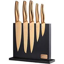 Tower Damascus Effect Knife Set Stainless Steel Blades And Acrylic Stand Rose Gold And Black 5 Piece Amazon Co Knife Set Kitchen Kitchen Knives Knife Sets