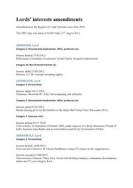 Lords Interests Amendments Parliament
