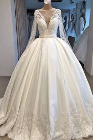 2 colors added to your favorites! Long Sleeve Plunging V Neck Ball Gown Satin Wedding Dress With Pearl Luxury Bridal Gowns For Sale Babyonlinewholesale