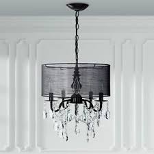 It's drum shade is made from three metal bands with rivet details, which have a neutral embossed wood grain design for a rustic look. 5 Light Black Crystal Chandelier With Drum Shade Plug In Lighting Fixture Lamp 705911575738 Ebay
