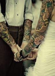 I Just Fell In Love Tatted Couple On Wedding Day Tattoos Picture Tattoos Tattoo Sleeve Designs