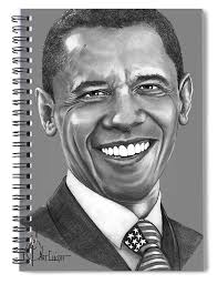 Barack Obama drawing Spiral Notebook by Murphy Elliott