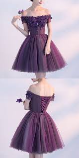 Cute A Line Purple Off Shoulder Short Prom Dress Pretty Homecoming Dresses Inexpensive Homecoming Dresses Purple Homecoming Dress