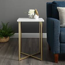 Walker Edison Modern Square End Side Table White Marble Gold Bbf16luxwmg White Marble Side Table White Side Tables Modern Square