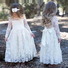 Child Kids Baby Girl Long Sleeve Lace Wedding Pageant Party Princess Maxi Dress Long Flower Girl Dresses Flower Girl Dress Lace Ivory Flower Girl Dresses