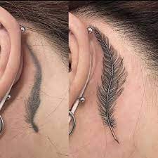 Think Before U Ink On Instagram Beautiful Fix Up By Dan Tattooer Thinkbeforeuink Linkforink Coverupt Tattoos Feather Tattoo Behind Ear Feather Tattoo Ear