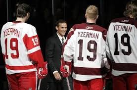At the forefront of innovation, design and craftsmanship, the new adizero authentic nhl jersey takes the hockey uniform system and hockey jersey silhouette to the next level by redefining fit. Former Detroit Red Wings Captain Steve Yzerman Steps Onto The Ice Past Red Wings Players Wearing His Number During A Detroit Red Wings Red Wings Steve Yzerman