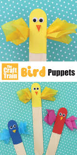 Bird Arts And Crafts For Kids Craft Stick Bird Puppets Bird Puppet Craft Stick Crafts Animal Crafts For Kids