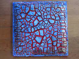 Kroma Crackle On Glass First A Layer Of Red Acrylic Paint Was Brushed Onto The Glass Then Untinted Kroma Crackle W Glass Crafts Art Challenge Ideas Glass Art