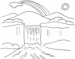 Bagaimana cara menggambar pemandangan alam, pantai, air terjun dan lainnya? Gambar Pemandangan Air Terjun Yang Mudah