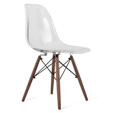 Eames Style Dsw Clear Acrylic Plastic Dining Shell Chair With Dark Walnut Eiffel Legs