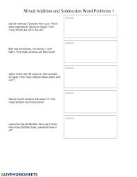 First grade word problem workbook #3. Mixed Addition And Subtraction Word Problems 1 Worksheet