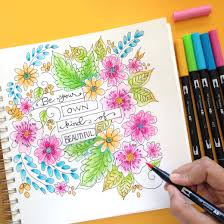 Tombow zentangle dragonfly coloring page. Free Flower Coloring Printable Enjoy A 10 Minute Creative Break Smiling Colors Brush Pen Art Marker Art Botanical Line Drawing