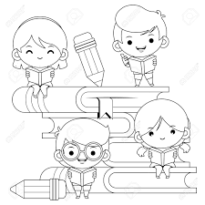 Coloring is a great way to spend quality time with your child or anyone and it is fun. Illustration Vector Graphic Of Coloring Book For Kids Cartoon Cute School Kids Reading And Learning On Big Books Good To Use For Children Coloring Book Royalty Free Cliparts Vectors And Stock Illustration
