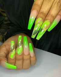 Like, acrylic nail powder kit, starter kit, nail drill kit, nail art kit, etc. Lime Green Ombre Coffin Nails With Two Accent Lime Green Marble Nails Adorned With Gold Foil Green Acrylic Nails Neon Green Nails Green Nail Designs