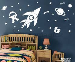 Outer Space Wall Decal Sticker For Nursery Or Home Wall Art Decal Features Rocket Stars Shooting St Space Wall Decals Wall Vinyl Decor Baby Boy Room Decor