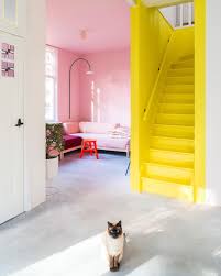 Painttransitionbetweenrooms Painttransitiononsamewall Colourfulhome Brightwallcolors Interiorcolourc Yellow Home Decor Pink Living Room Colorful Interiors