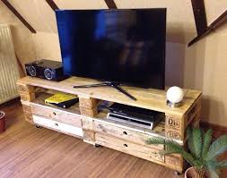 Sideboard Tv Regal Aus Aufbereiteten Europaletten Mit Vier Kleinen Schubladen Und Zwei Regalfachern Ecos Tv Mobel Paletten Mobel Aus Paletten Europalette