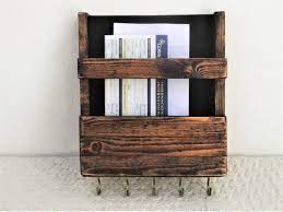 Rustic Wooden Mail Holder And Key Hooks Wall Mount Organizer Etsy Key And Letter Holder Wooden Mailbox Mail Holder