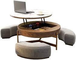 Regardless of the diameter of your coffee table, select a height that is roughly even with your room's seating. This Space Saving Coffee Table Has Three Cushion Seats And A Pull Out Desk In 2021 Coffee Table Tempered Glass Table Top Round Coffee Table