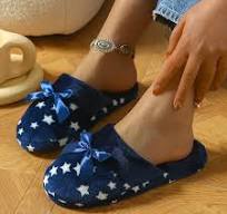 Bowknot Decor Home Warm Slippers, Stars Print Soft Sole Lightweight Closed  Toe Fuzzy Shoes, Bedroom Non-slip Cozy Shoes