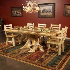 Cedar Lake Log Dining Table With Cedar Stump Rustic Log Furniture Slab Dining Tables Traditional Dining Room Furniture