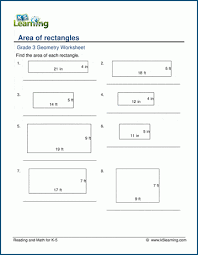 (1 kilometer = 1000 meters) solution to example 4 we first need to find the width w of the rectangle example 5 a rectangular room of length 5 meters and width 4.5 meters is to be tiled with square tiles of 20 cm per side. Area Of Rectangles Worksheets K5 Learning