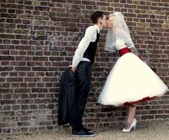 Fuckyeah Kissing Rockabilly Wedding Tea Length Wedding Dress Red Wedding Dresses