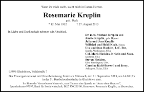 Kreplin plays them so well and smoothly. Traueranzeigen Von Rosemarie Kreplin Nordbayerischer Kurier