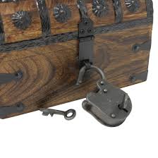 Wooden treasure chest with flat design. Pirate Treasure Chest With Lock And Skeleton Key Small Nautical Cove