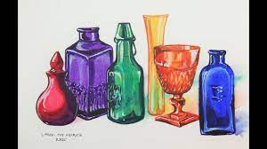 Painting Glass Bottles Using Less Than 50 A Tube Watercolor Painted Glass Bottles Painting Glass Bottles Drawing Colorful