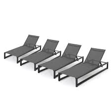 Noble House Javier Black Adjustable 4 Piece Metal Outdoor Chaise Lounge 67037 The Home Depot Lounge Chair Outdoor Outdoor Chaise Lounge Outdoor Chaise Lounge Chair