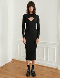 Mauve crop top adjustable, front ruched detail long. Black Knit Bolero And Dress Set