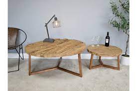 Metal foldable coffee table with round mirror top: Rustic Railway Set Of 2 Large Round Coffee Tables Copper Effect Copperwood Home