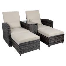 Set of 2 chaise lounge outdoor reclining chairs and red cushions patio furniture. Rattan Garden Recliner Set Novocom Top