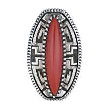 Toney Mitchell, Navajo Silver Ring with Coral Cabochon